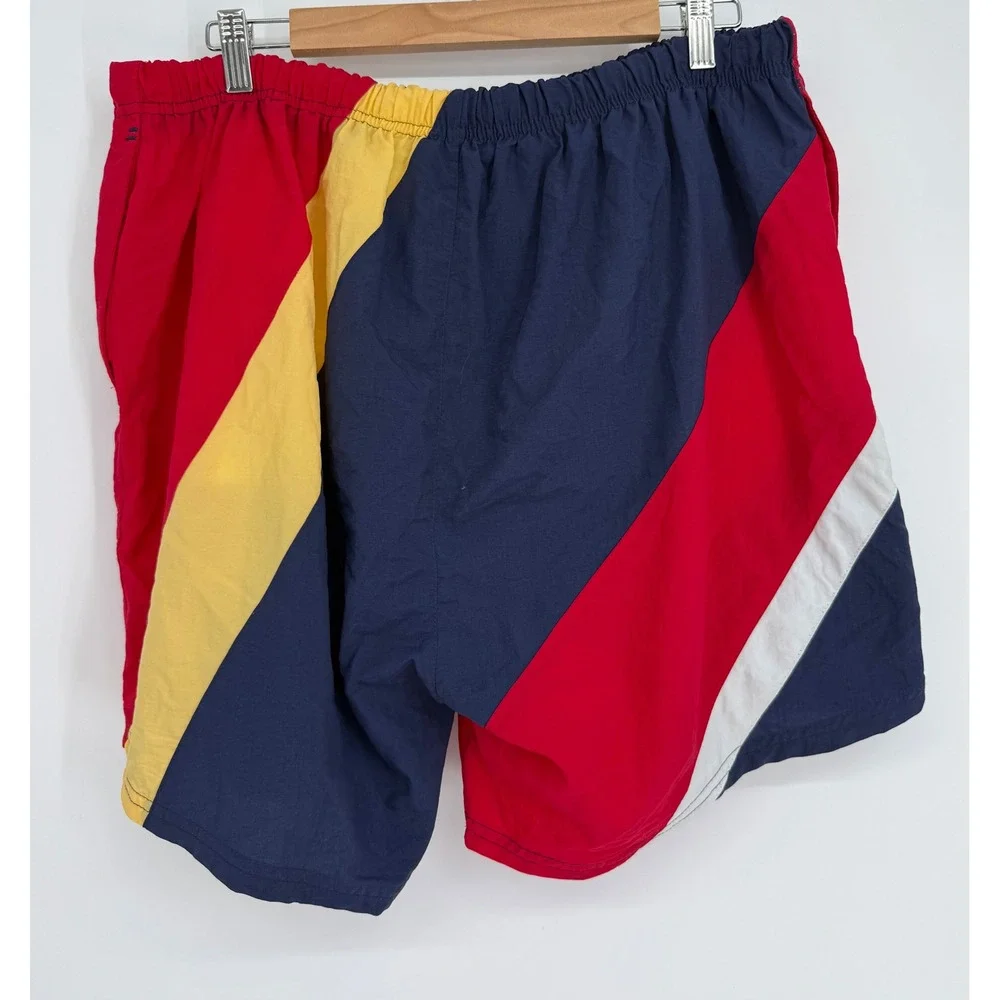 Merona Mens Swim Trunks Navy Red Yellow Vintage Mesh Lined Shorts Sz XL‎